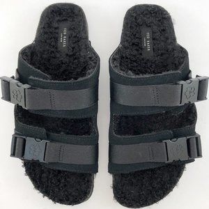 TED BAKER LONDON Dougie Shearling-Lined Suede/Nylon Two-Strap Slipper 12